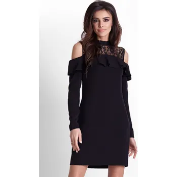 Dámské šaty Volánkové šaty BUENA s krajkou a odhalenými rameny IVON Barva: Černá, Velikost: XS