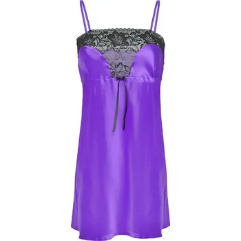 Dámské erotické šaty Saténová košilka na ramínka s krajkovým topem a mašlí Flores Barva: Fialová, Velikost: L