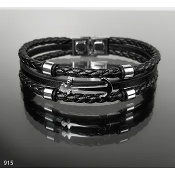 Náramek Exkluzivní pánský náramek z kůže a oceli, balený v dárkové krabičce. č. 915 (15A7) délka 21,5 cm