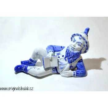 Figurína Cibulák Trpaslík ležící s knihou Ferdinand 26 cm Originál Český porcelán Dubí