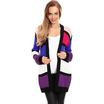 Dámský svetr TĚHOTENSKÝ CARDIGAN BAREVNÉ BLOKY 40021 PeeKaBoo Barva: Fialová, Velikost: ONE SIZE