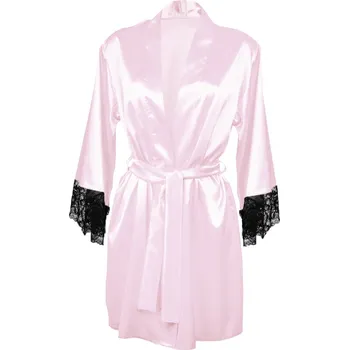 Dámský erotický župan Dámský saténový župan s výstřihem a krajkou ADELAIDE Barva: Světle Růžová, Velikost: S