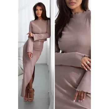 Souprava halenky a sukně GAIA s rozparkem Barva: Kapučínová, Velikost: S