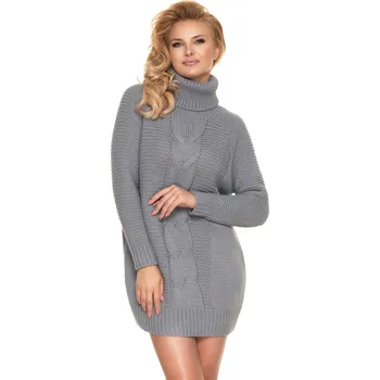 Dámské šaty Pletené zimní šaty rolákové s copem 40046 Barva: Šedá, Velikost: ONE SIZE