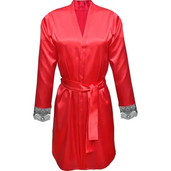 Dámský erotický župan Saténový župan s výstřihem páskem a krajkou Gina Barva: Červená, Velikost: L