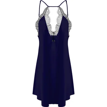 Saténová košilka s výstřihem, krajkou a ramínky u krku Tifany Barva: Tmavě Modrá, Velikost: M