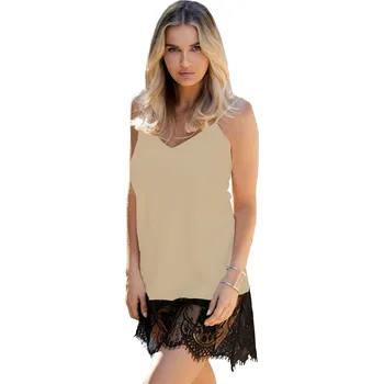 Saténová košilka na ramínka zakončená krajkou Chanelle Barva: Světle Hnědá, Velikost: 2XL