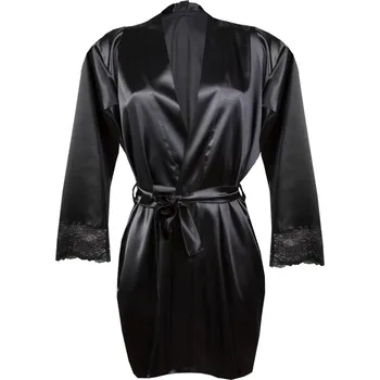 Dámský erotický župan Sexy saténový župan s krajkou na rukávech Hazel Barva: Černá, Velikost: S