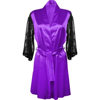 Dámský erotický župan Dámský saténový župan s krajkovými rukávy ELIZABETH Barva: Fialová, Velikost: L