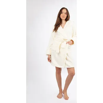 Dámský župan Krátký plyšový župan s kapucí a páskem DIANA Barva: Smetanová, Velikost: M