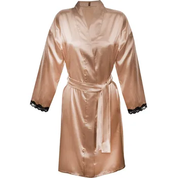 Dámský erotický župan Sexy saténový župan s opaskom Nancy Dkaren Barva: Světle Hnědá, Velikost: 2XL