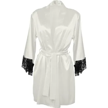 Dámský erotický župan Dámský saténový župan s výstřihem a krajkou ADELAIDE Barva: Smetanová, Velikost: L