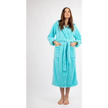 Dámský župan Dlouhý plyšový župan s kapucí a páskem DIANA LONG Barva: Tyrkysová, Velikost: 2XL