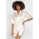 Dámský saténový župan s výstřihem a páskem 90 Barva: Smetanová, Velikost: XS