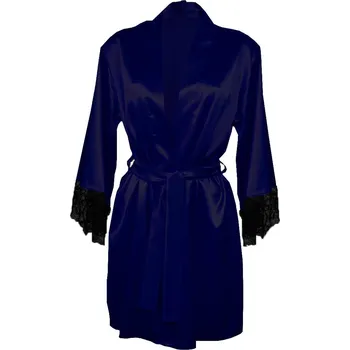 Dámský erotický župan Dámský saténový župan s výstřihem a krajkou ADELAIDE Barva: Tmavě Modrá, Velikost: 2XL