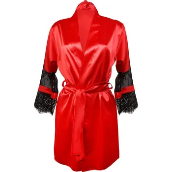 Dámský erotický župan Saténový župan s páskem a krajkovými rukávy BEATRICE Barva: Červená, Velikost: M