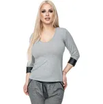 Pletená halenka s výstřihem a koženými manžetami 0102 Barva: Šedá, Velikost: ONE SIZE