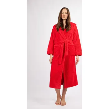 Dámský župan Dlouhý plyšový župan s kapucí a páskem DIANA LONG Barva: Červená, Velikost: 4XL
