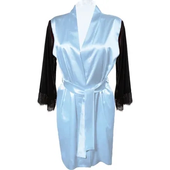 Dámský erotický župan Saténový župan s tylovými rukávy a páskem Bonnie Barva: Světle Modrá, Velikost: L