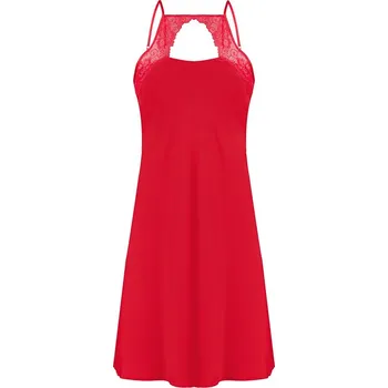 Dámské erotické šaty Saténová košilka s krajkovým trojúhelníkovým výstřihem Fabiola Barva: Červená, Velikost: L