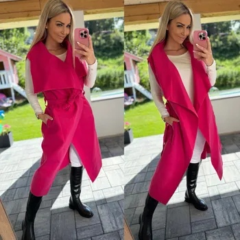 Flaušová dlouhá vesta Barva: Tmavě růžová