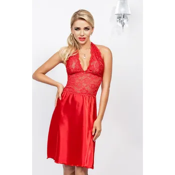 Dámské erotické šaty Košilka z jemného saténu a květinové krajky Oda Barva: Červená, Velikost: XL