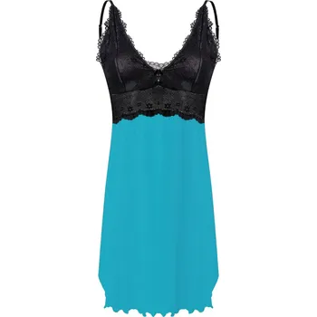 Viskózová sexy košilka na ramínka s krajkou Cindy Barva: Tyrkysová, Velikost: 2XL