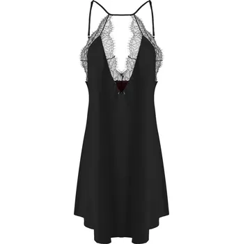 Saténová košilka s výstřihem, krajkou a ramínky u krku Tifany Barva: Černá, Velikost: XS