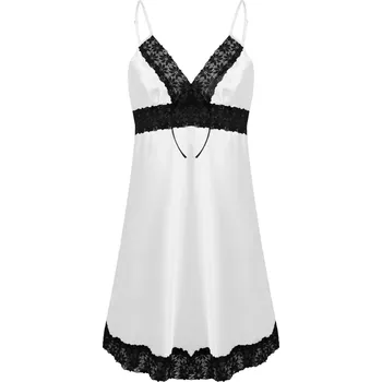 Dámské spodní prádlo Sexy saténová košilka s krajkou Peggy Dkaren Barva: Smetanová, Velikost: S