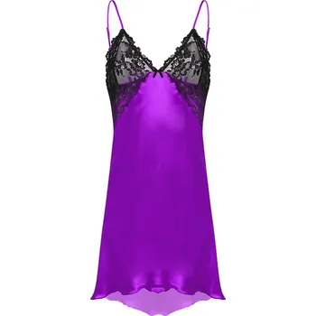 Sexy saténová košilka na ramínka s krajkovými košíčky Evelyn Barva: Fialová, Velikost: 2XL