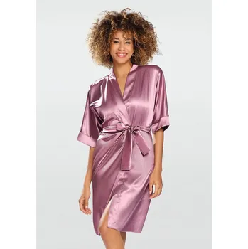 Dámské noční prádlo Dámský saténový župan midi s páskem Barva: Vřesová, Velikost: XL