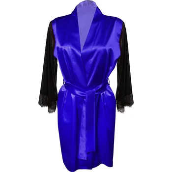 Dámský erotický župan Saténový župan s tylovými rukávy a páskem Bonnie Barva: Modrá, Velikost: XL