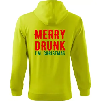 Pánská mikina Merry Drunk I'm Christmas - Mikina s kapucí na zip trendy zipper - 2XL ( Limetková )