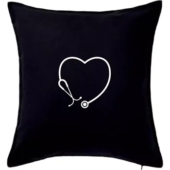 Polštář Stetoskop srdce - Polštář 50x50 - 50x50 - Pouze potah ( Černá )
