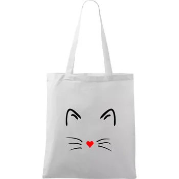 Nákupní taška Kočka - srdce místo nosu - Taška bavlněná - 42 x 38 cm ( Bílá )