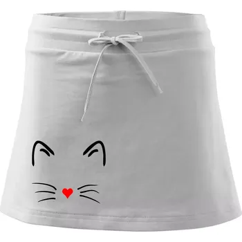 Dámská sukně Kočka - srdce místo nosu - Sportovní sukně - two in one - S ( Bílá )