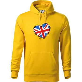 Pánská mikina Británie srdce velké - Mikina pánská Cape s kapucí - XL ( Žlutá )