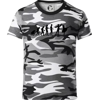 Chlapecké tričko Evoluce tanec - muž a žena se sukní - Dětské maskáčové triko - 134 cm/8 let ( Šedý maskáč )