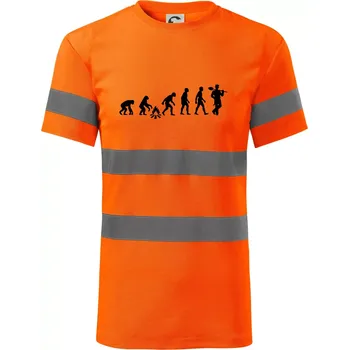 Evoluce kominík v klobouku - Triko reflexní - HV PROTECT - M ( Neonově oranžová )