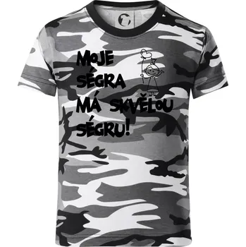 Chlapecké tričko Moje ségra má skvělou ségru - Dětské maskáčové triko - 134 cm/8 let ( Šedý maskáč )