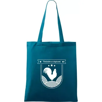 Nákupní taška Vstávám se slepicemi - Taška bavlněná - 42 x 38 cm ( Petrolejová )