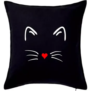 Polštář Kočka - srdce místo nosu - Polštář 50x50 - 50x50 - Pouze potah ( Černá )