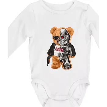 Kojenecký body Medvídek terminátor - Body kojenecké s dlouhým rukávem - Dlouhý r. do 3 měs ( Bílá )