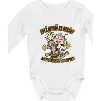 Kojenecký body Když nemáš na banány, nepořizuj si opici - Body kojenecké s dlouhým rukávem - Dlouhý r. do 3 měs ( Bílá )