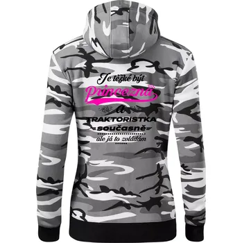 Dámská mikina Je těžké být princezna traktoristka - Dámská mikina trendy zipper s kapucí - 2XL ( Šedý maskáč )