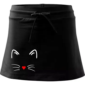 Dámská sukně Kočka - srdce místo nosu - Sportovní sukně - two in one - XL ( Černá )