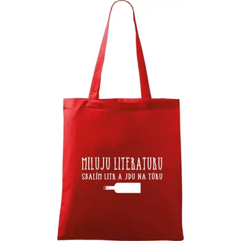Nákupní taška Miluju literaturu - Taška bavlněná - 42 x 38 cm ( Červená )