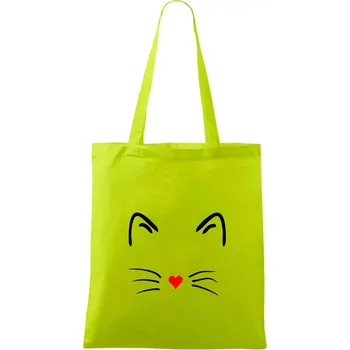 Kočka - srdce místo nosu - Taška bavlněná - 42 x 38 cm ( Limetková )