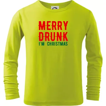 Chlapecké oblečení Merry Drunk I'm Christmas - Triko dětské Long Sleeve - 134 cm/8 let ( Limetková )