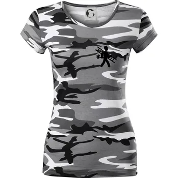 Dámské tričko Kominík logo prso - Dámské maskáčové triko - XS ( Šedý maskáč )